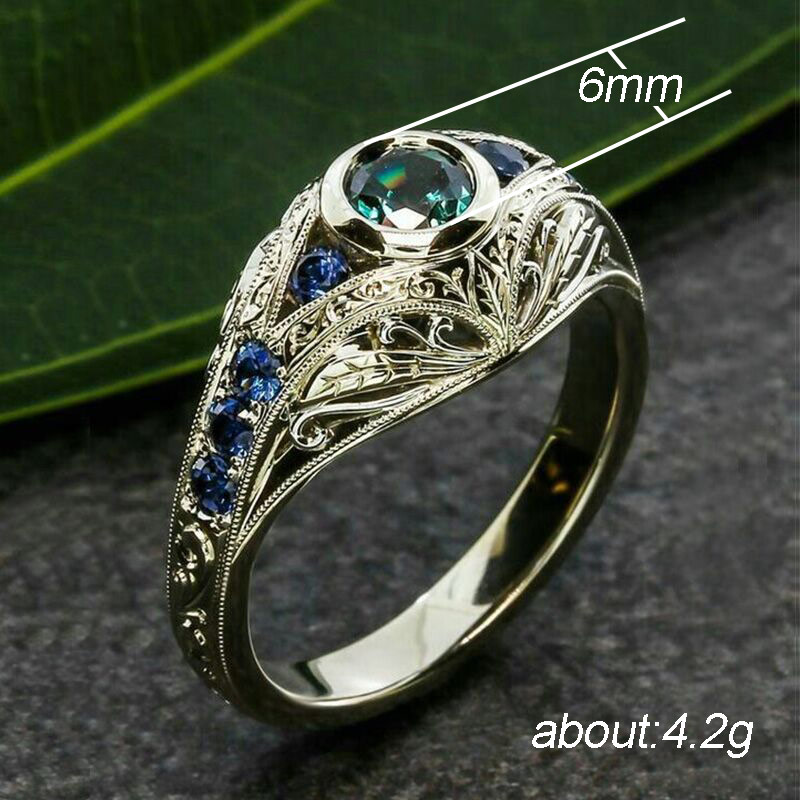 

junerain brand delicate ethnic women ring special-interest wedding rings colored zircon stone simple design female jewelry, Silver