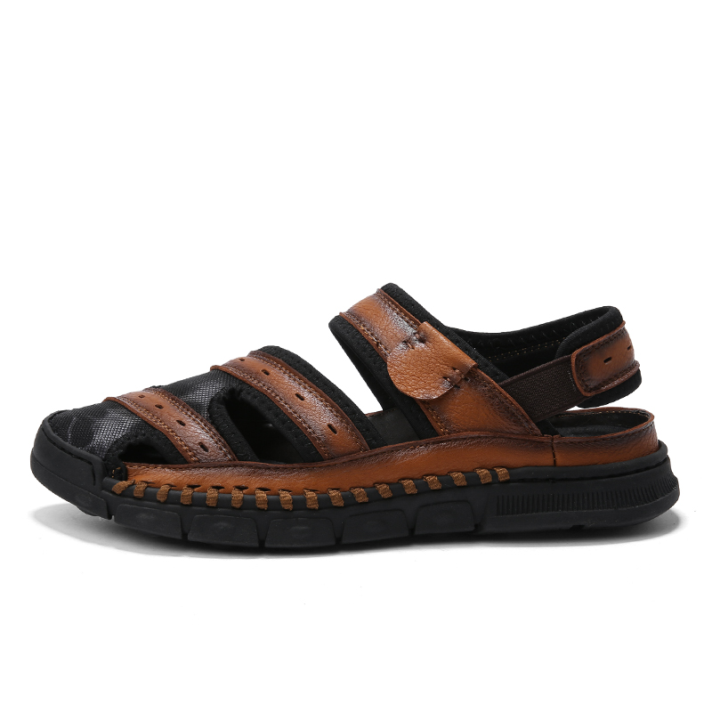 

sandalias sport homens mens dress genuine slip mountain beach for sandales s thick 39 couro hollow sandles slippers de holes 44, Black
