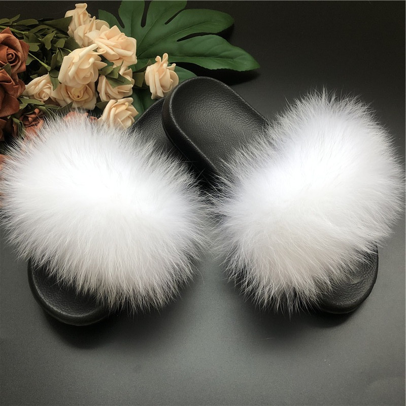 

New Women Fur Slippers Summer Fashion Fluffy Fur Flip Flops Indoor Casual Flat Plush Sandals Ladies Furry Home Shoes, Faux fur