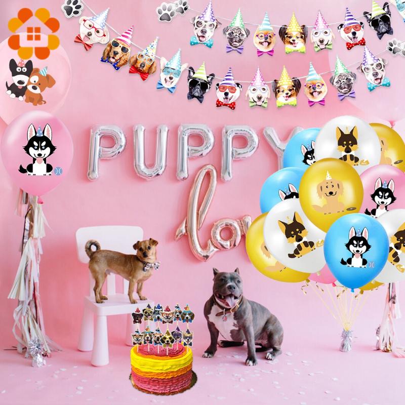 

1 Set 12 Inch Dog Balloons Cute Dog Banner Cake Topper Colorful Animal Balloon for Party Decoration Supplies