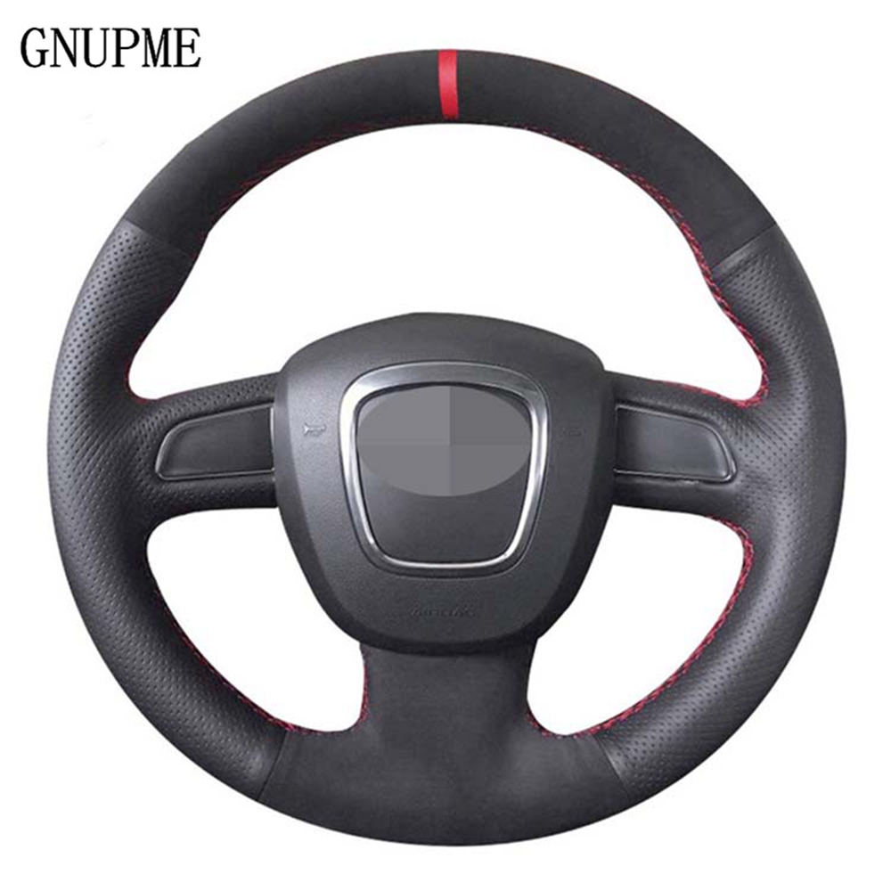 

DIY Black Genuine Leather Suede Car Steering Wheel Cover for Audi A5 2008-2010 A3 (8P) 2008-2013 A6 (C6) A4 (B8) 2008-2010