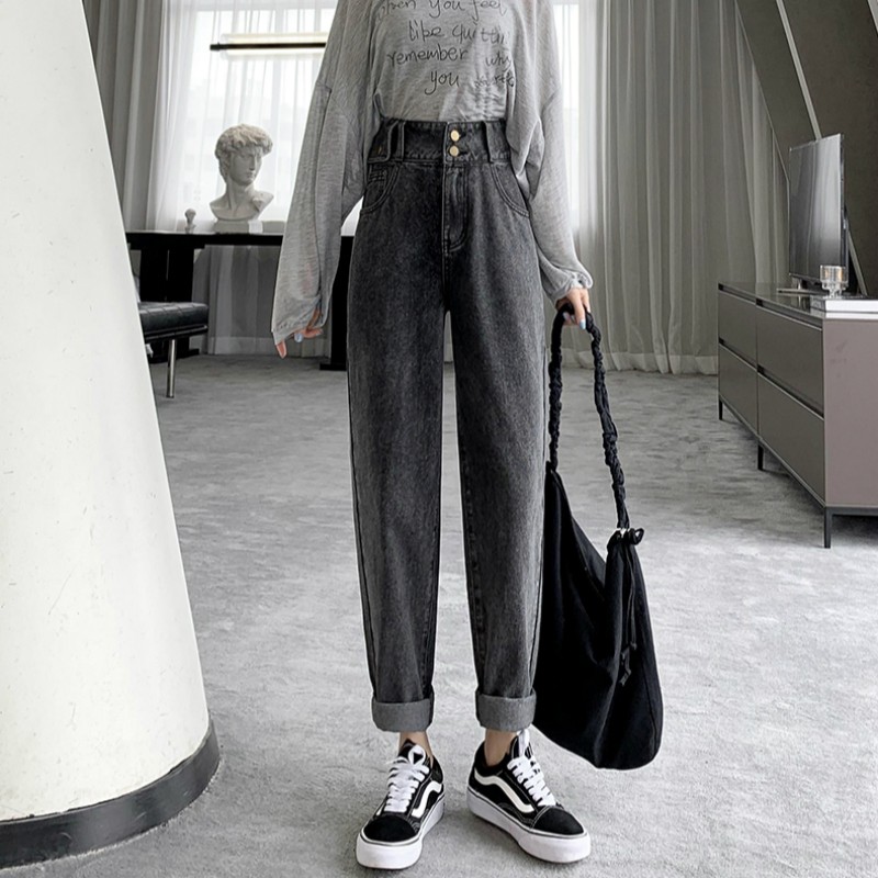 

GUUZYUVIZ High Waisted Jeans Mom Vintage Blue Jeans Woman Plus Size Denim Harem Pants Casual Autumn Winter Ladies Trousers