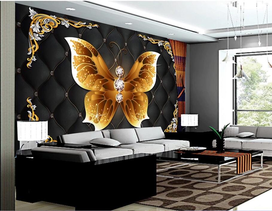 

3d wallpaper custom photo mural Golden butterfly jewelry background home decor living room 3d wall murals wallpaper for walls 3 d, Non-woven wallpaper