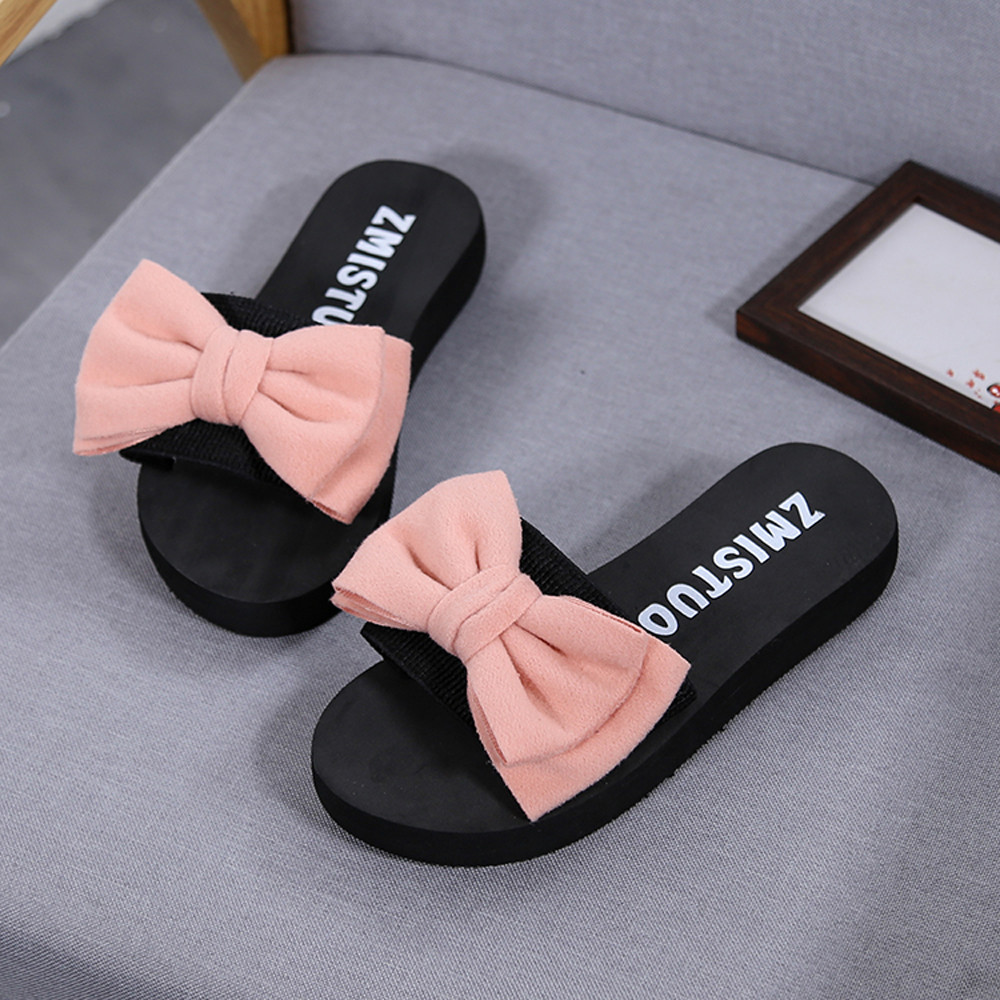 

women bow summer sandals slipper indoor outdoor flip-flops beach shoes new fashion female casual flower slipper chanclas 3.747, Black