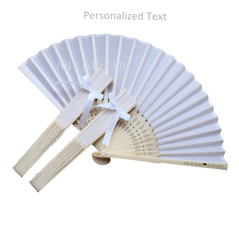 

Auviderin] 50pcs Personalized Wedding Gift Hand Silk Wedding Hand Fan with Ribbon Bow 18 colors available