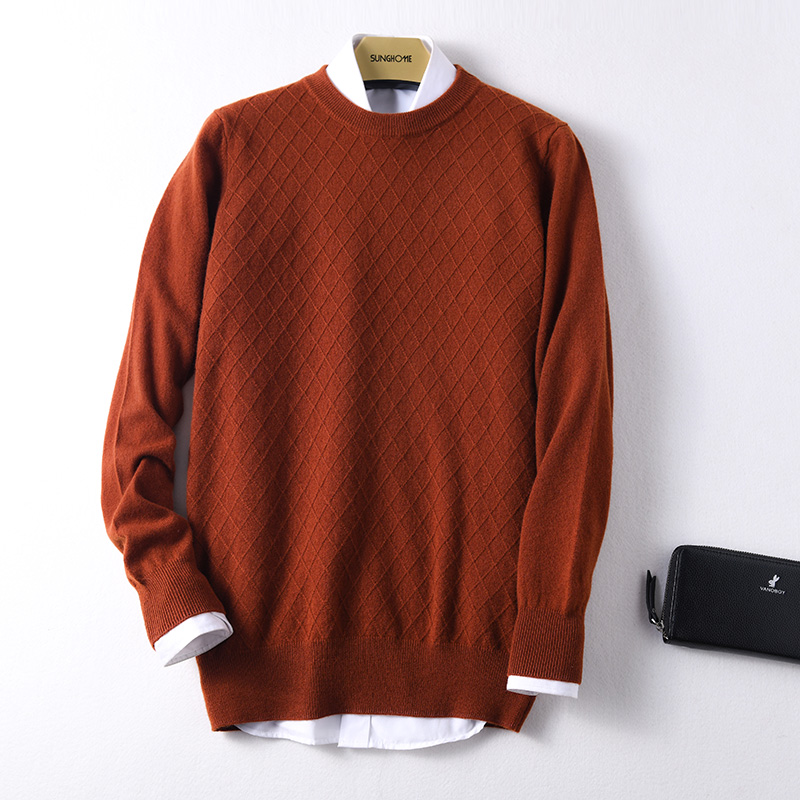

2020 High quality Man Sweaters Cashmere and Wool Knitting Jumpers Men Winter O-neck Pullovers Checkered sweater fashion sweater, Black