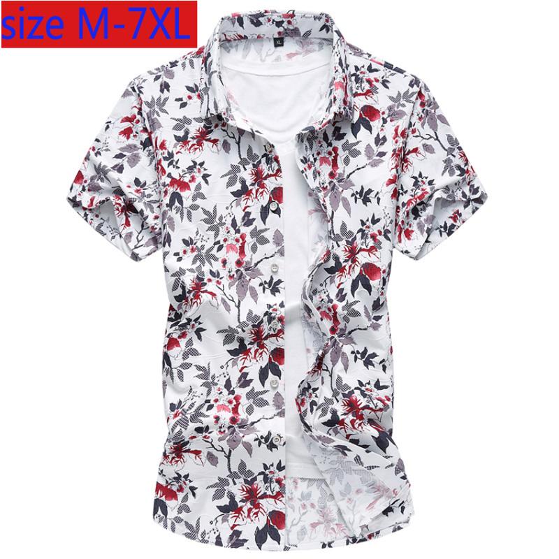 

New Fashion Large High Quality Summer Men Casual Floral Fashion Elasticity Short Sleeve Casual Shirts Plus Size M-3X4XL5XL6XL7XL