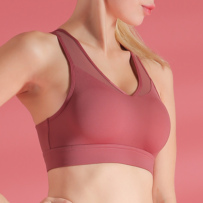 

Sexy Deep-V Sports Bra Fitness Tops Women Lace Breathable Shockproof Yoga Bras Workout Sportswear Running Training Quick Dry, Red