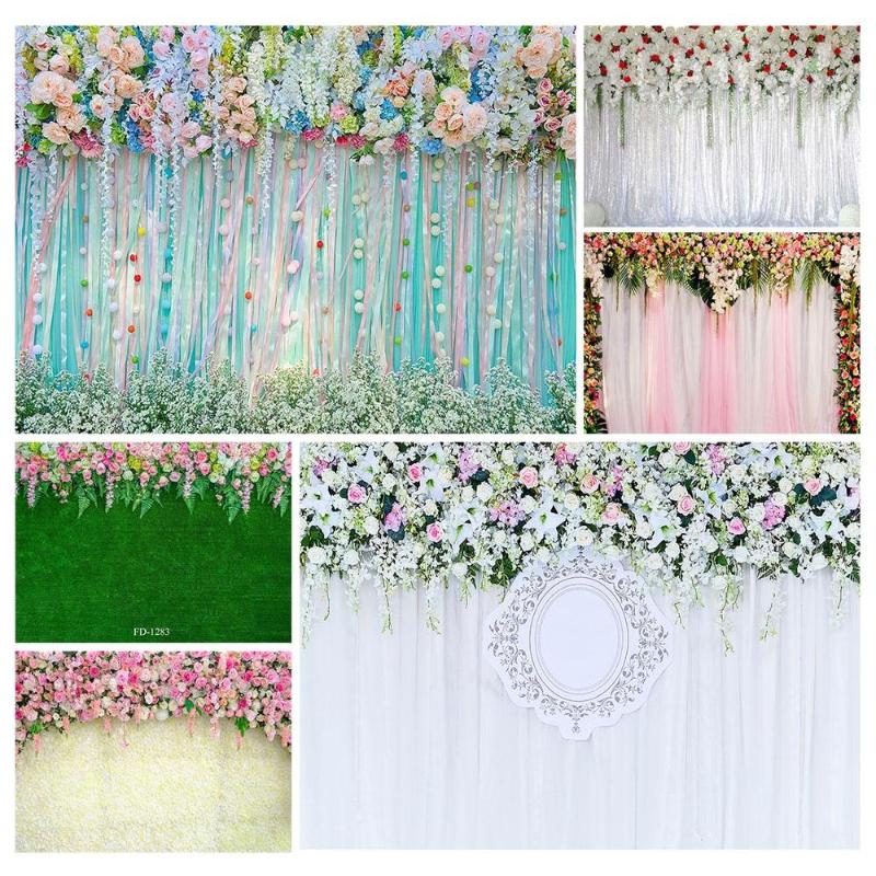 

Photo Backdrops Colorful Flowers Ribbons Vinyl Cloth Background for Wedding Lovers Valentine's Day Photocall Photography Props