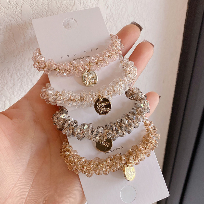 

2020 New Korea Style Hair Rope Simple Cute Girl Rope String Crystal Elastic Rubber Band for Women Fashion Hair Accessories