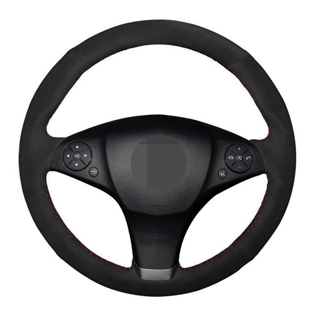 

Car Steering Wheel Cover Hand-stitched Black Suede For Mercedes-Benz C180 C200 C350 C300 CLS 280 300 350 500 GLK 300