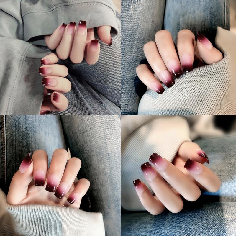 

24pcs False Nail Full Cover Fake Nail Crystal Elegant Gradient French Short Nails Square Double-sided Glue Shape Short Fake, Double-sided tape