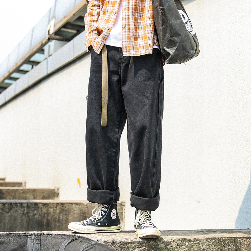

Men Loose Casual Wide Leg Jeans Pant High Street Fashion Denim Trousers Male Streetwear Hip Hop Washed Straight Patchwork Light, Black