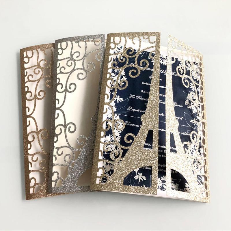 

10pcs/set Glitter invitations for wedding business party Paris tower greeting card customized supply