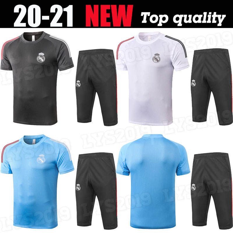 

20 21 REAL MADRID Short sleeve + shorts training wear sets soccer jersey HAZARD SERGIO RAMOS BENZEMA VINICIUS camiseta football Jogging suit
