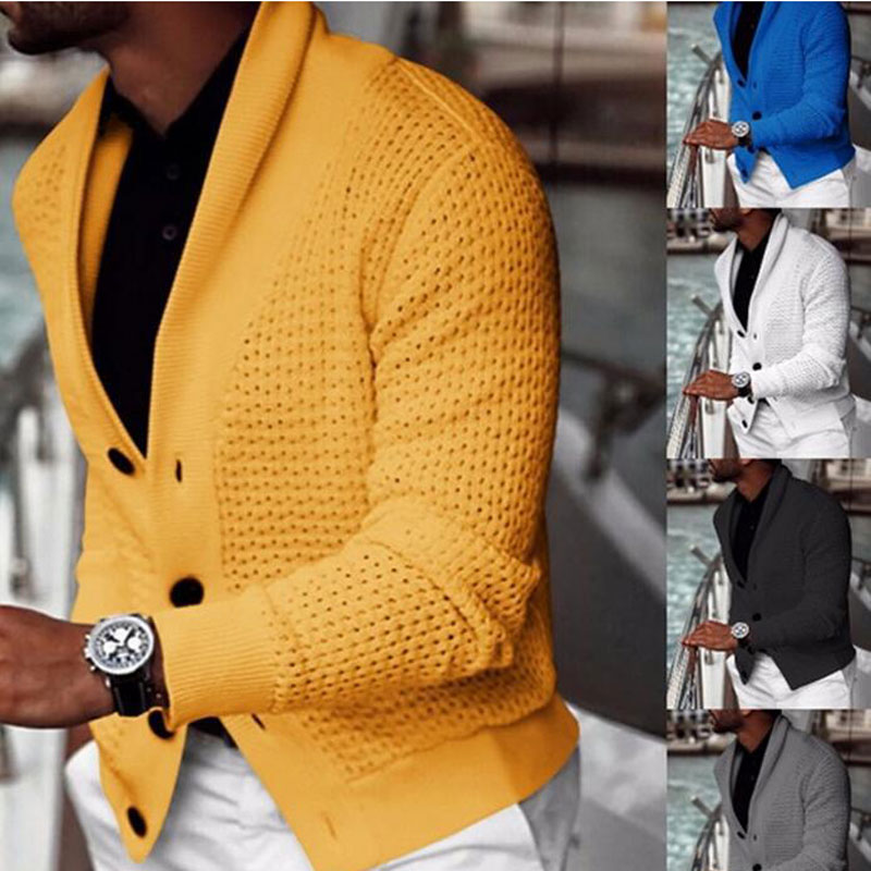 

Cardigan Sweater Men 2020 Brand New Mens Hollow Crochet Sweaters Coats Jacket Casual Slim Fit Stand Collar Winter Pull Homme XXL, Gray