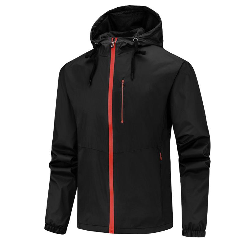 

Men Hooded Letter Thin Windbreaker Jacket Youth Slim Large Size Zippered Jacket &T8, Black