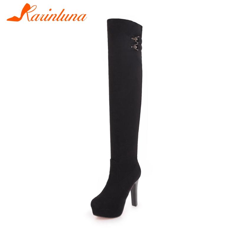

Karin 2020 Brand New Big size 43 platform high heels elastic over the knee boots elegant ladies shoes women, Black