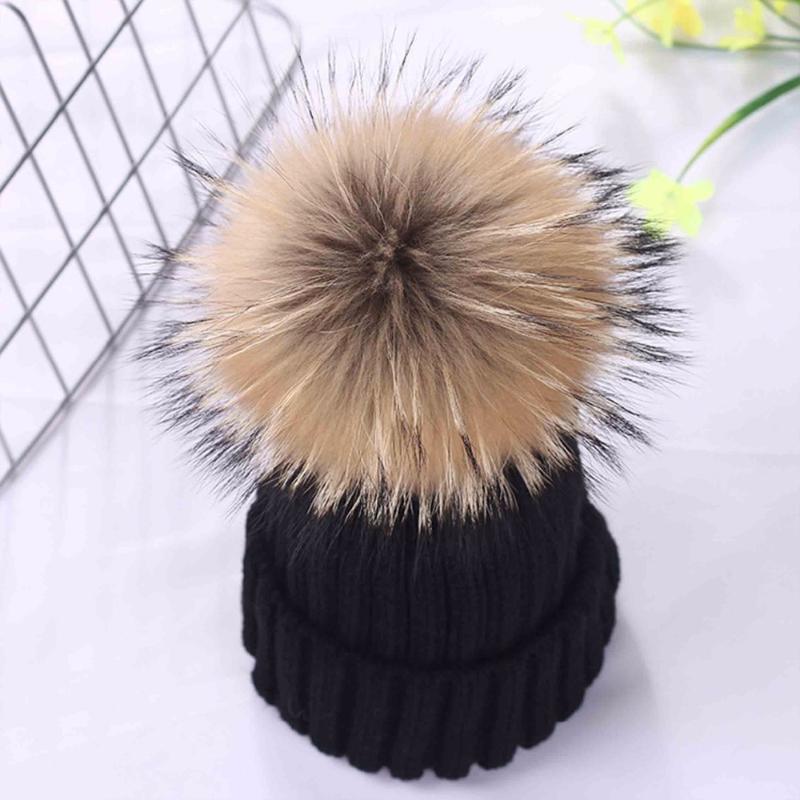 

Real fur Winter Hats Women Knitted Long Fur Ball Pompom Thicken Winter Hat Cap Lady Warm Cap Solid Fashion Bonnet Femme, White