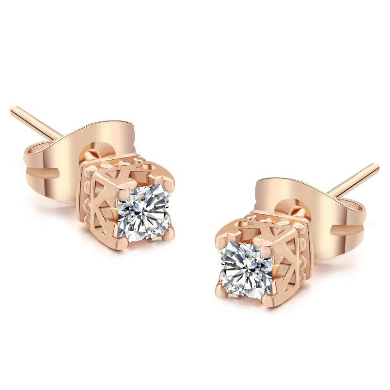 

Double Fair Classic 4 Stud Earring For Women Crown Crystal Rose Gold Color Cubic Zircon Party Daily Fashion Jewelry DFE448