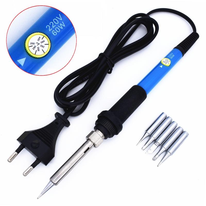 

Electric Soldering Iron 60W 220V EU Plug with 5 Tips Temperature Adjustable Heat Pencil Welding Repair Tool Rework Station