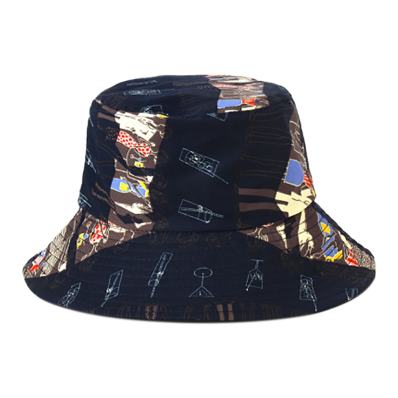 

Graffiti Printed Double-Sided Bucket Hat Men and Women Fisherman Hat Outdoor Hiking Fisherman Fishing Wild Basin Sun, White
