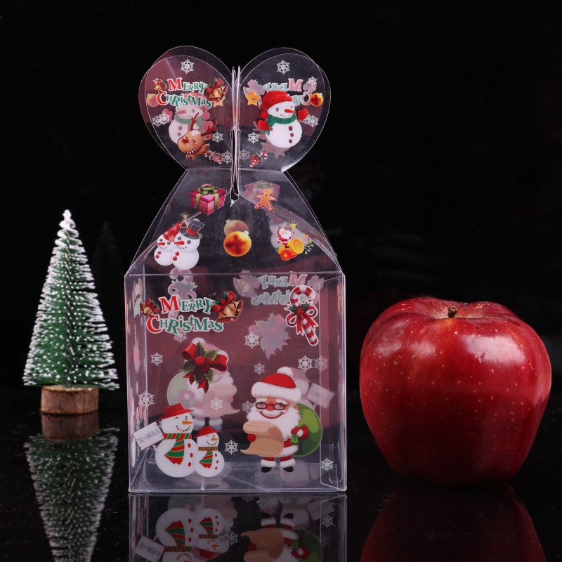 

5pcs Christmas Candy Packaging PVC Transparent Gift Boxes Santa Claus Snowman Elk Reindeer Dragees Cake Apple Boxes Wrapping
