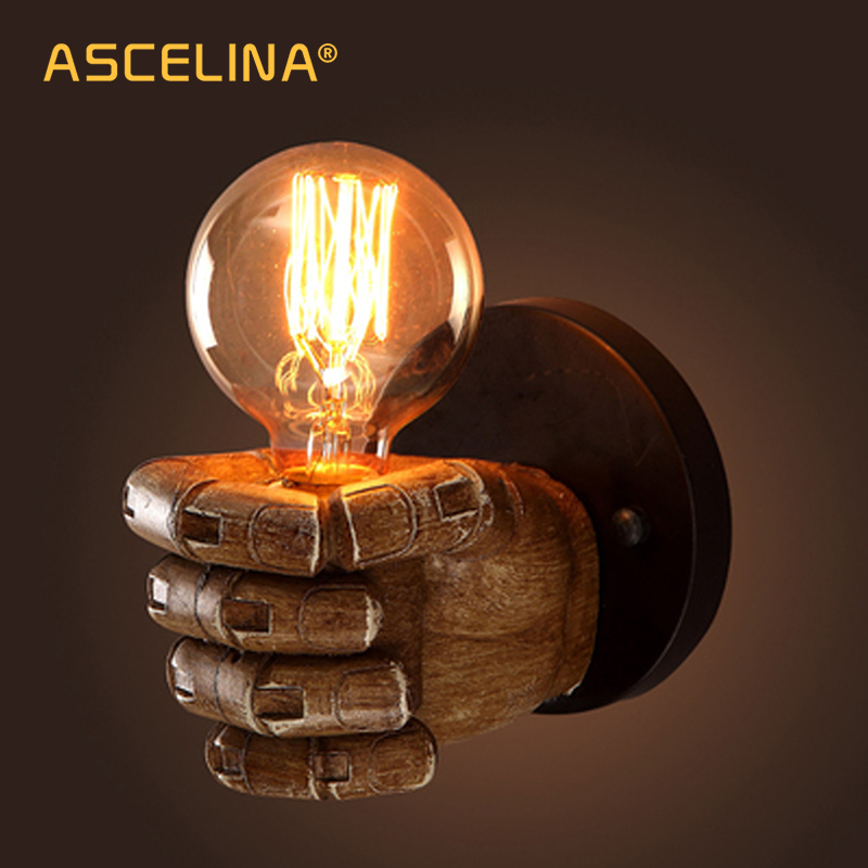 

ASCELINA Creative Fist Resin Wall Lamps E27 Lamp Holder Industrial Style Wall Lamp Restaurant Living Room Cafe Bar De