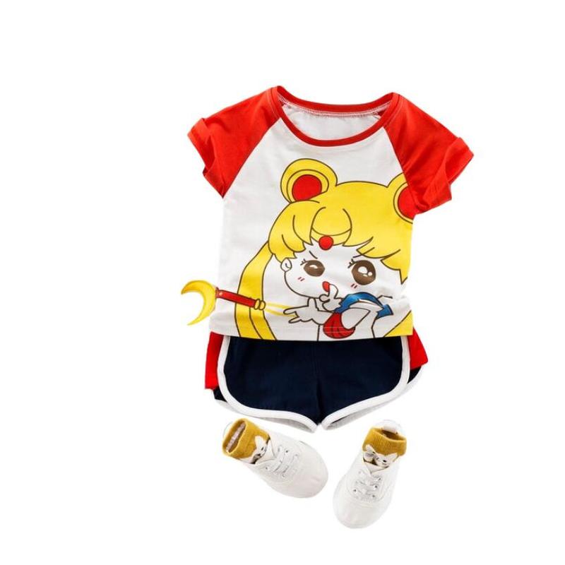 

2019 baby boy and girls summer fashion cartoon Pretty girl crayon small new short sleeve shirt+short pants 2 pcs suit, Beautiful girl