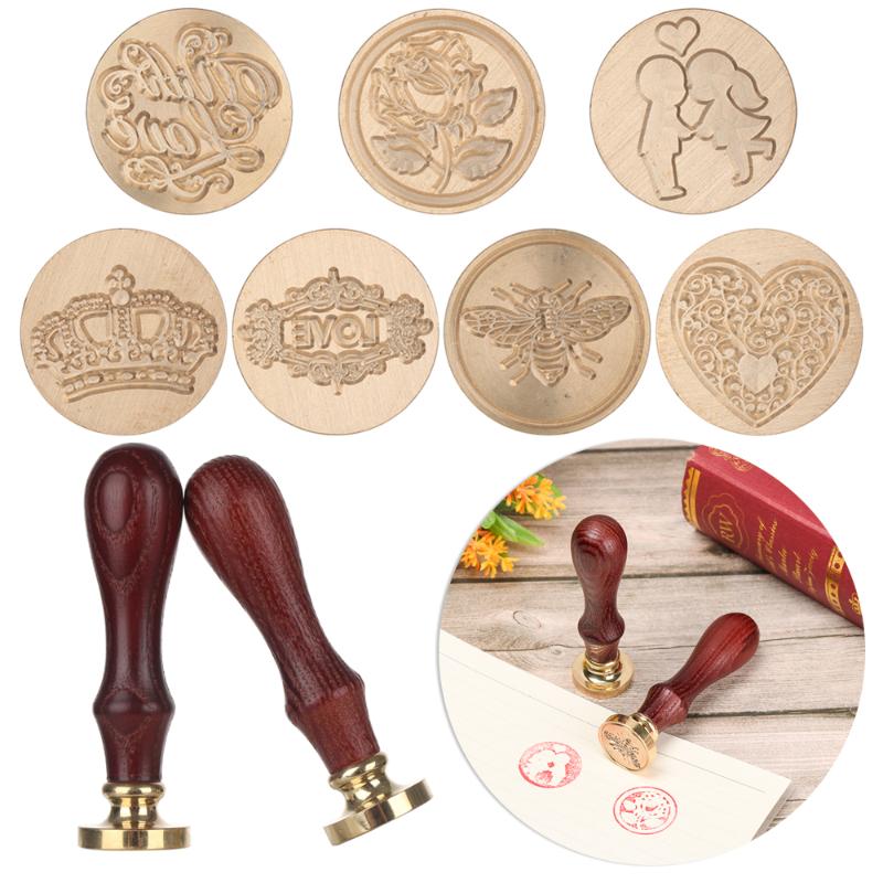 

Paint Seal On The Birthday Card Retro DIY Envelope Stamps Rose Crown Ornament Classic Wedding Invitations Wax Seal Stamp