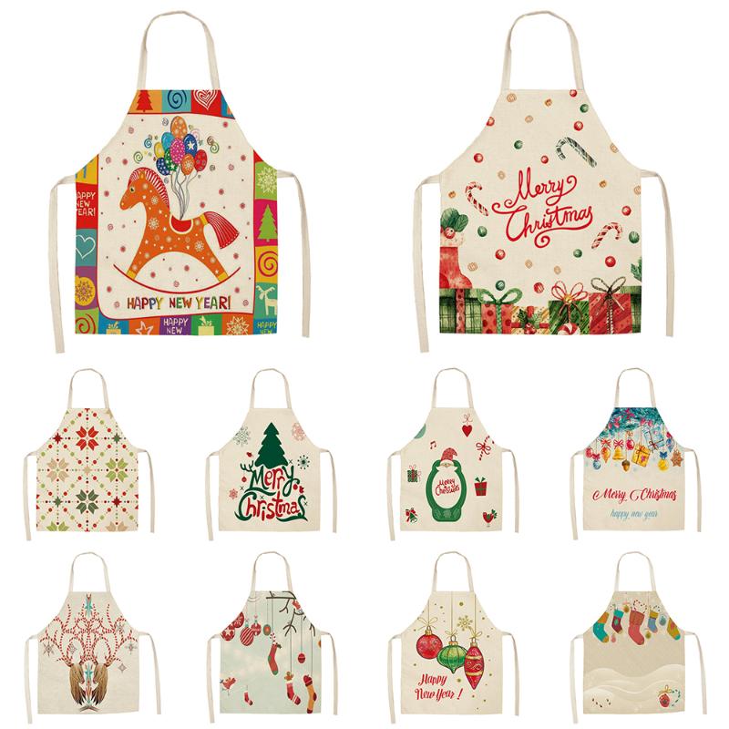 

Digital printing apron Christmas series cotton and linen anti-fouling apron adult children kitchen housework cleaning smock