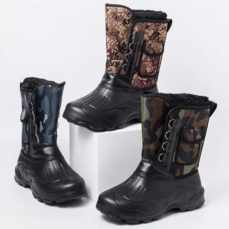 

Men Boots New Winter Shoes Outdoor Waterproof EVA Removable Plush Side Bags Snow Boots Round Toe Camouflage Nonslip Winter, Camouflage yellow