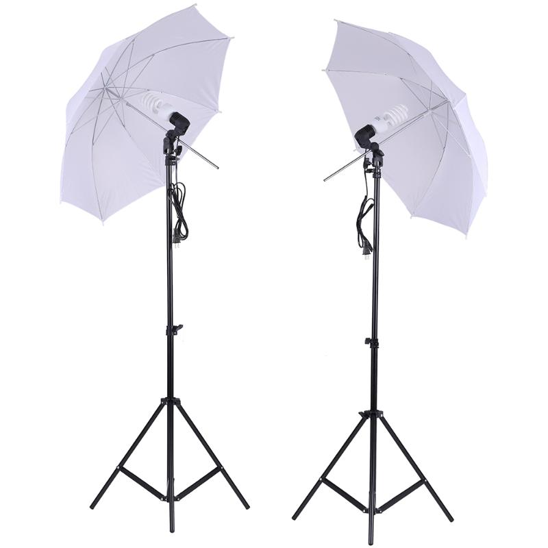 

Photo Studio Lighting Kit Set 2 Meters 6.6Ft Light Stand 33 Inch White Soft Light Umbrella 45W Bulb Swivel Socket
