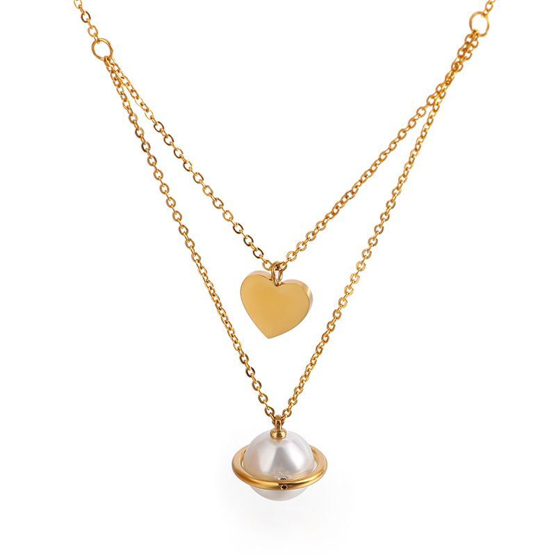 

Heart With Shell Pearl Double Pendants Stainless Steel Chain Necklace Women Choker Necklace Collar Bijoux Collier Best Friend