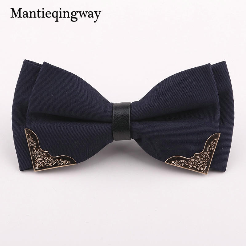 

Mantieqingway Luxury Boutique Metal Head Bow Ties For Men Women Butterfly Solid Polyester Bowtie Gravata Slim Black Tie Cravat