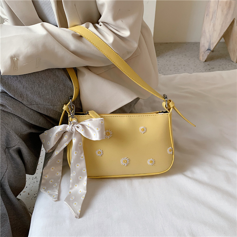 

Bags Fashion Leather Baguette Armpit Bags Women Ladies Flower Female Crossbody Shoulder Daisy PU Clutch Handbags Embroidered Soukx