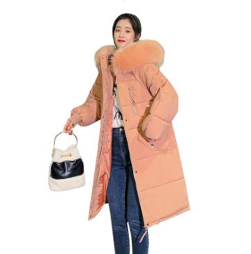 

Wholesale fashion winter new style women's big fur collar mid-length winter bread jacket loose bf down cotton jacket, Orange