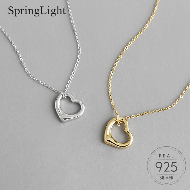 

Springlight Simple Hollow Love Shape Clavicle Pendant Necklace Real 925 Sterling Silver Handmade Fine Jewelry Necklace for Women