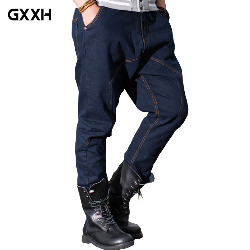 

New Men's Large size jeans Spring and Autumn Condolence jeans Men's youth Harem pants plus fat Large Low-Lying pants Size 44 46, 1930 blue