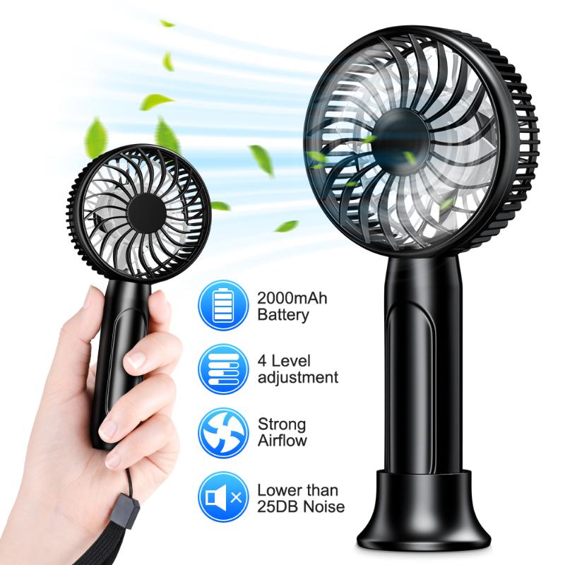 

Qosea USB Fan Mini Handheld Portable Fan Rechargable Battery 2000mAh Quiet 4 Speeds Small Cooling Desktop Strong Airflow
