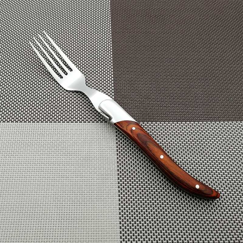 

8.6'' Long handle Style Dinner Forks Stainless Steel Dinnerware Cutlery Four Times Steak Fork Set Solid Wooden Forks