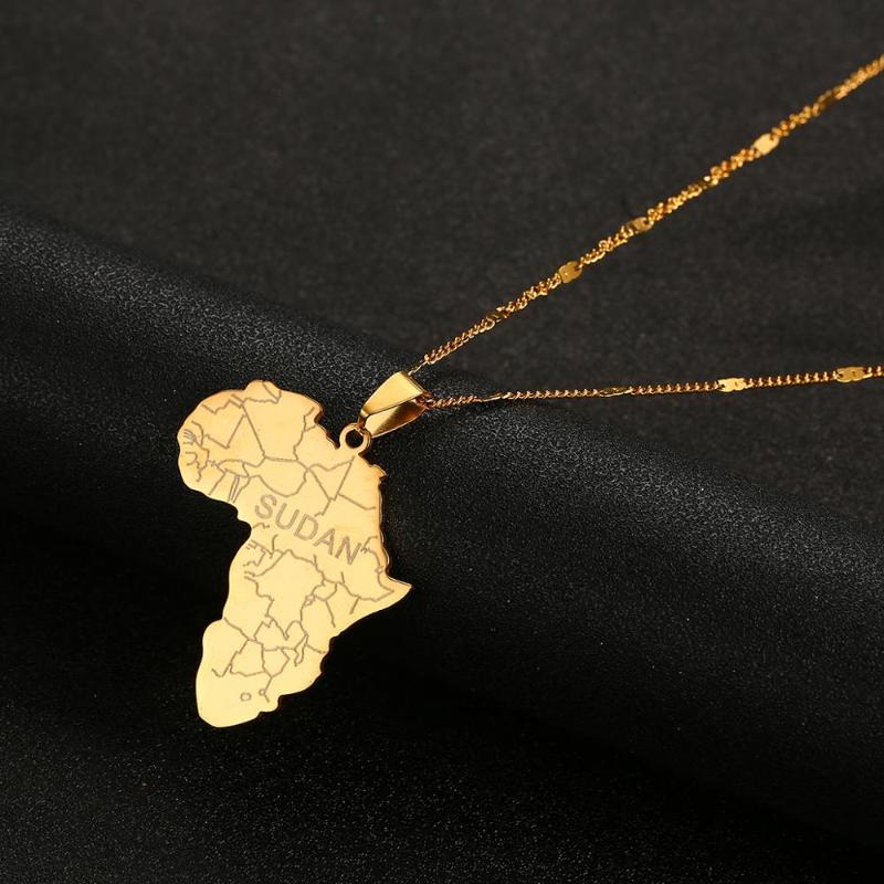 

Africa Map With Sudan Pendant Necklaces For Women Men Gold Color African Maps Jewellery
