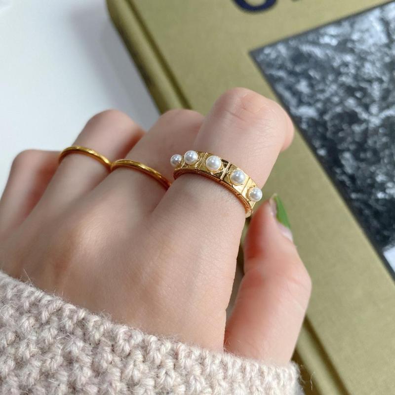 

Hot style s925 sterling silver ring inlaid with pearl gold individual character ring for women wedding banquet fine jewelry