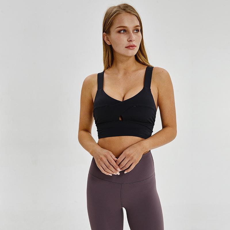 

LU-54 Women Sports Bra Shirts Yoga Gym Vest Shakeproof Adjustable Strap Bra Push Up Fitness Tops Sexy Underwear Lady Tops, Black