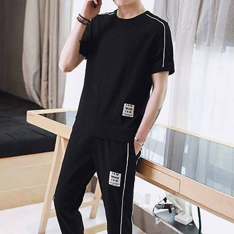 

Men's Summer New Fashion Tracksuits Solid Color Soft Large Size Casual Loose Sports Short 2020 Populart Men's Sets #3, Black