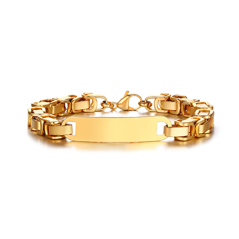 

Personalised Men Stainless Steel Byzantine Chain ID Bracelet Golden