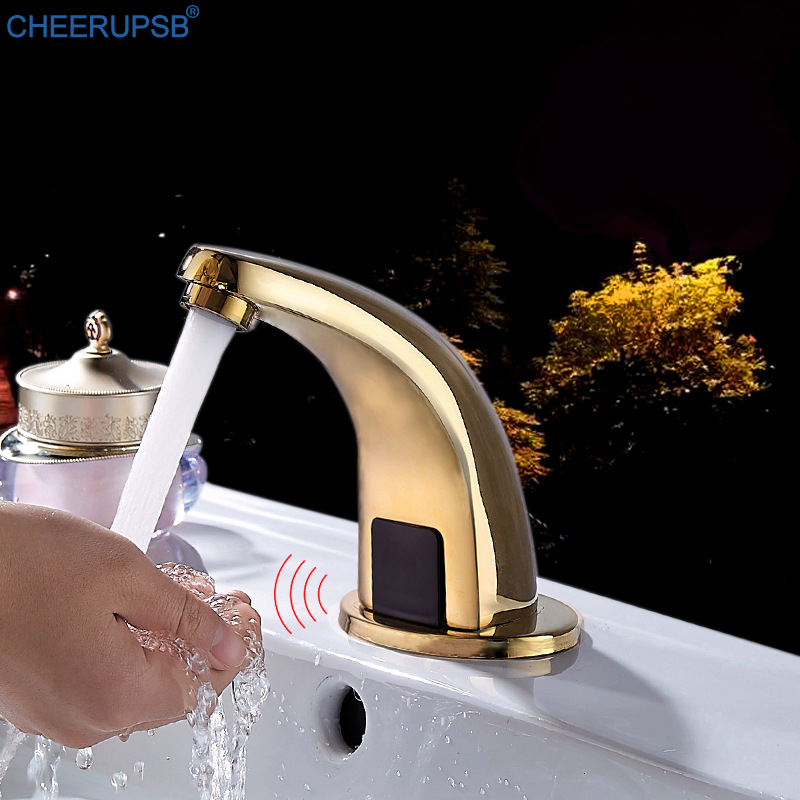 

Infrared Sensor Touchless Basin Faucet Bathroom Deck Mounted Smart Inductive Tap Modern Luxury Intelligent Automatic Gold Faucet
