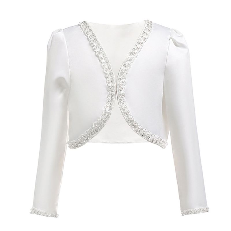 

Little Girls Bolero Long Sleeve Shrug Handmade Beading Wedding Jacket Cover Up CORB, As pic