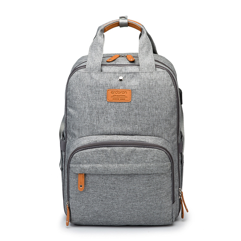 

Diaper backpack USB interface 2020new large capacity nappy Care bags gray mummy bag popular fashion neutral mother and child bag, Dark gray