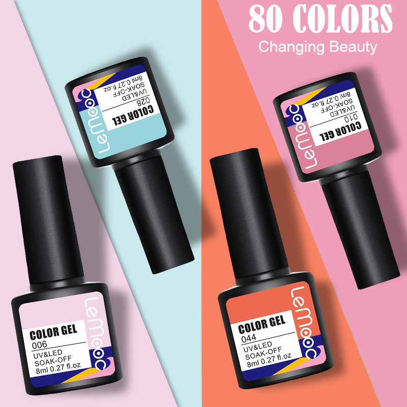 

LEMMOC 8ml Gel Nail Polish Colorful Nail UV Gel 80 Colors Soak Off Semi Permanant UV Varnish DIY Art Decoration For Nails, 065